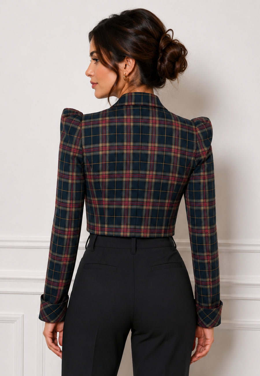 Plaid Cropped Blazer Jacket