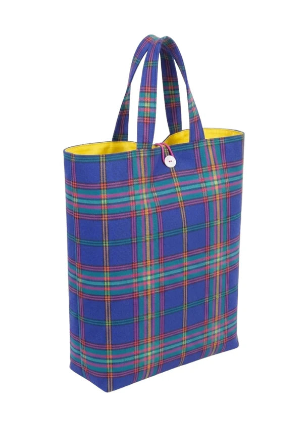 Wallace Button Closure Tartan Tote Bag