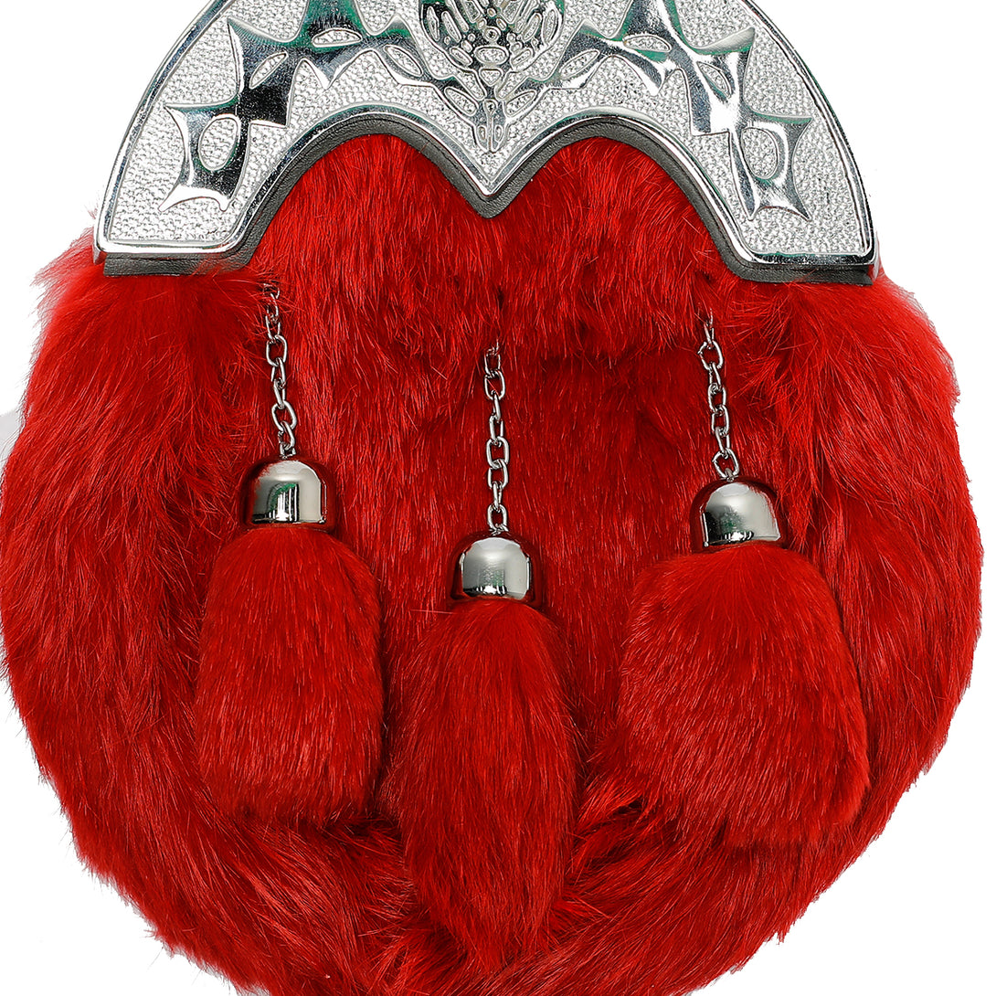 Red Rabbit Fur Full Dress Sporran tassels