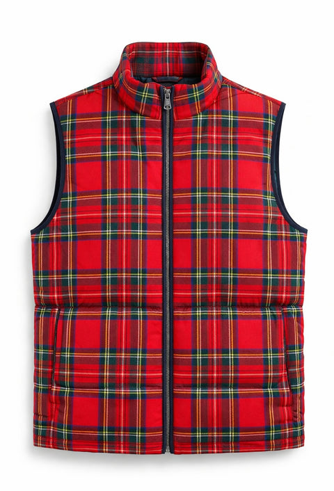 Royal Stewart Plaid Sleeveless Puffer Jacket