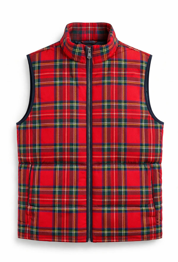 Royal Stewart Plaid Sleeveless Puffer Jacket