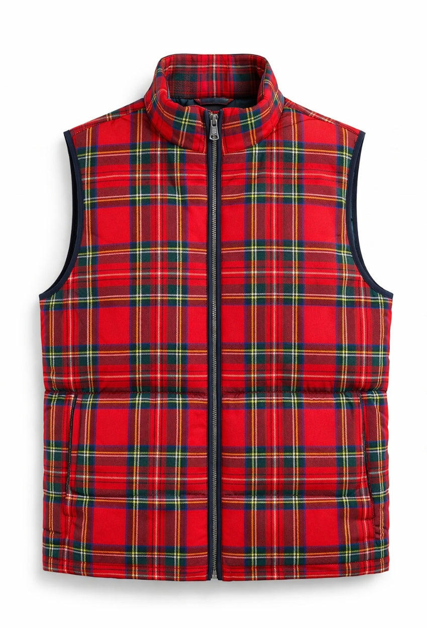 Royal Stewart Plaid Sleeveless Puffer Jacket