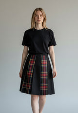 Striped Tartan Panel Pleated Skirt