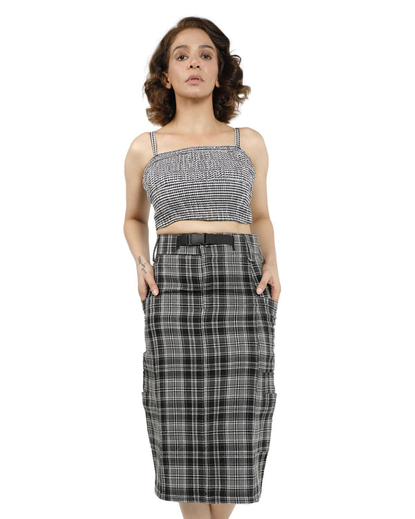 Women’s belted plaid pencil skirt