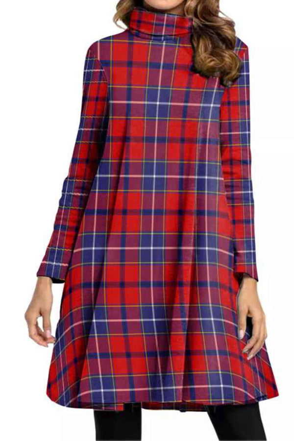 High Neck Plaid Dress