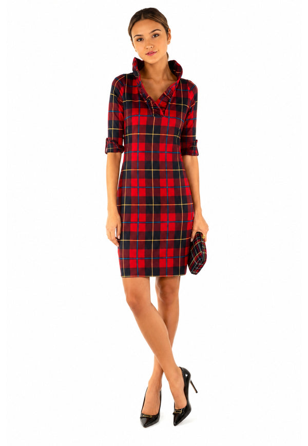 Tartan Ruffle Neck Dress