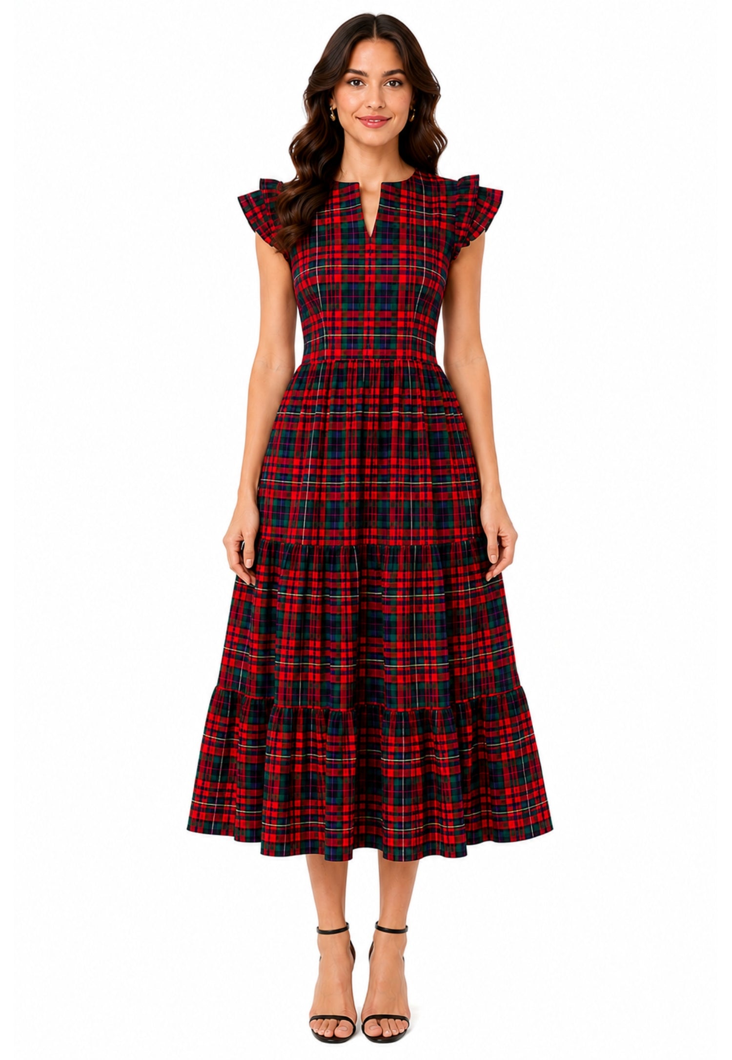 tartan silk dress Calla Silk Maxi Dress in Tartan Nocciola XS