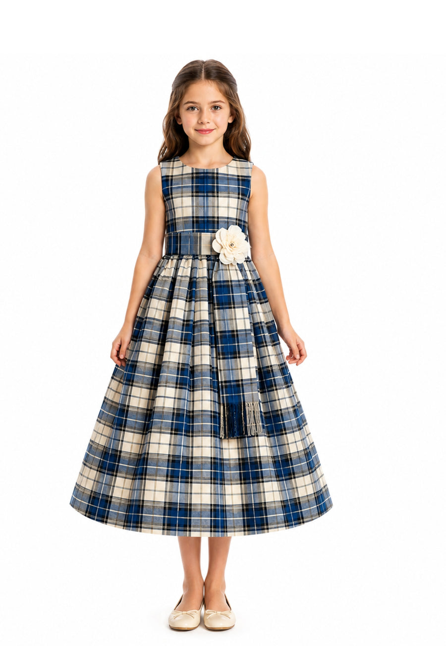 Tartan Sash Ivory Flower Girl Dress