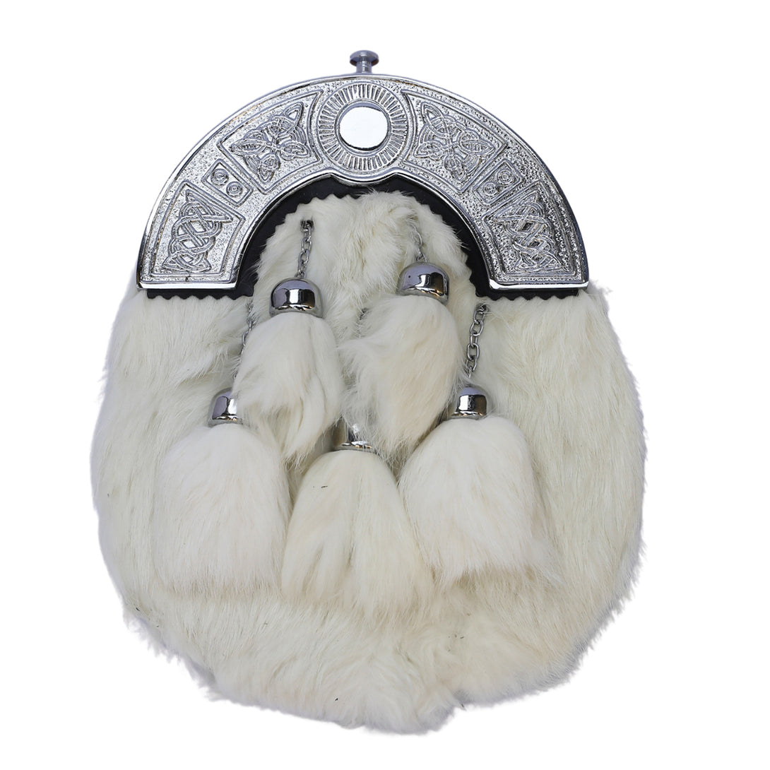 White Rabbit Fur Sporran With Five Tassels - Full Dress front