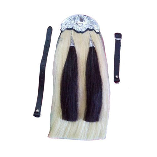 White Horse Hair Sporran With Black Tassels