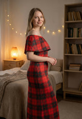 Women's Plaid Off Shoulder Long Dress