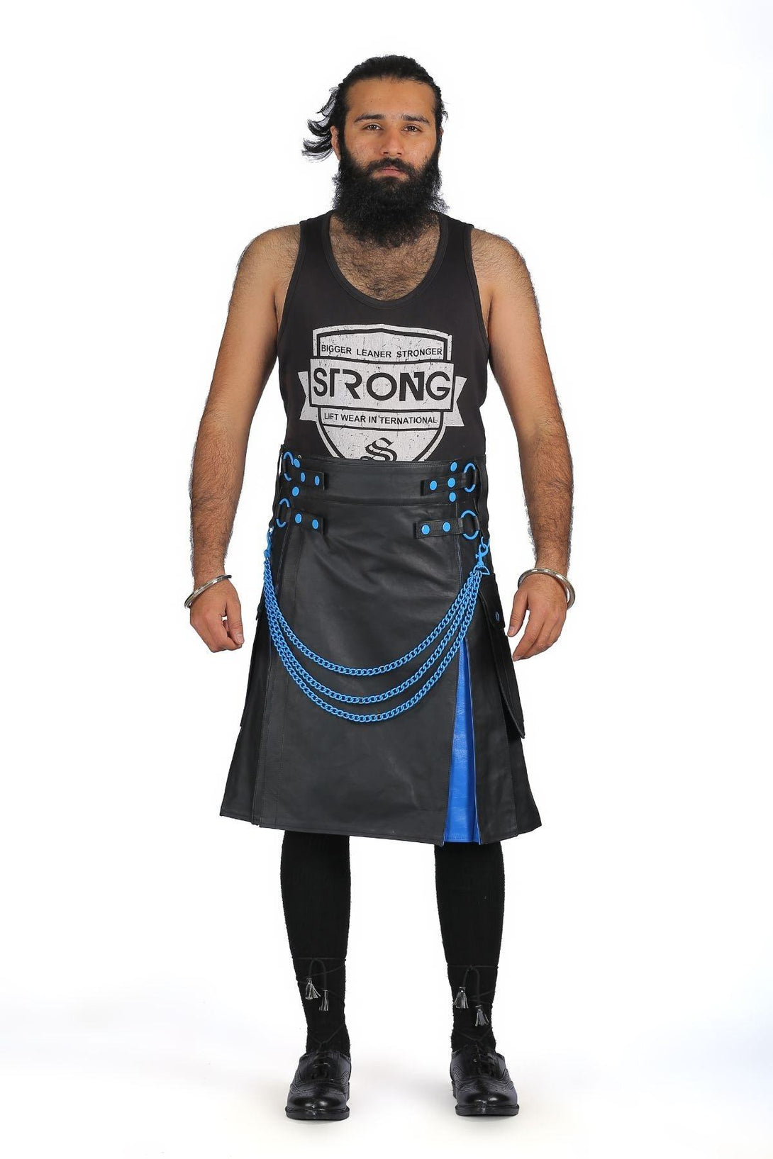 Black & Blue Exotic Hybrid Leather Kilt