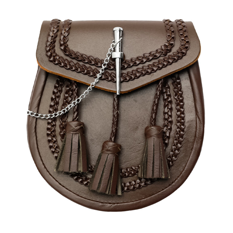 Brown Leather Braided Pin Lock Sporran – Scottish Kilt