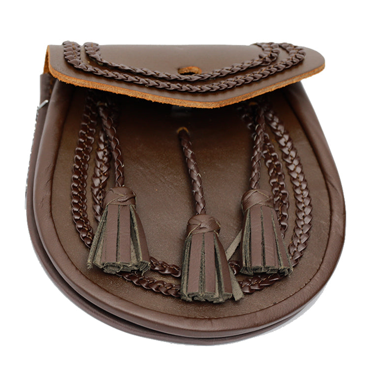 Brown Leather Braided Pin Lock Sporran tassels