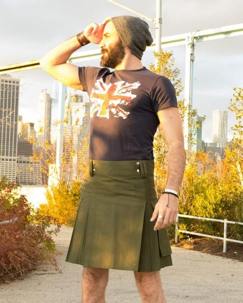 Olive Green Utility Kilt For Men - Scottish Kilts Hub