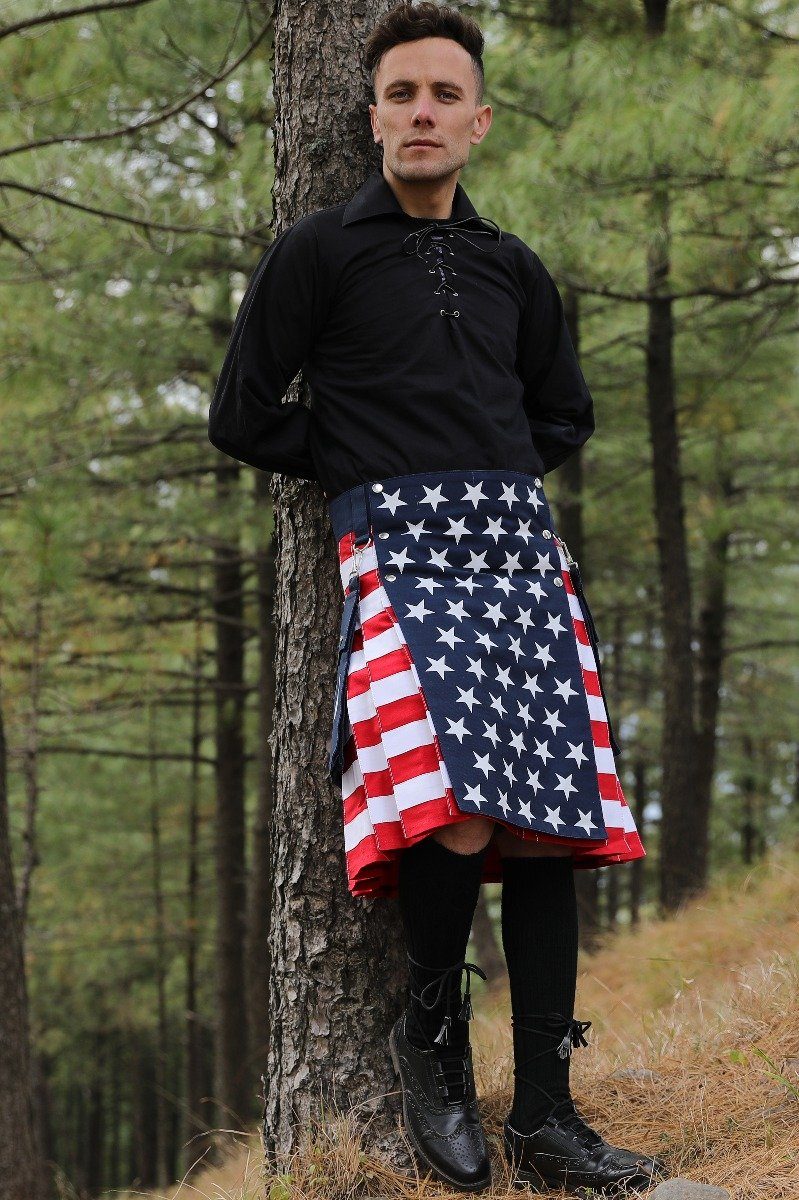 American Flag Kilt Scottish 16th Century USA Flag deals Fashion Kilts For Men | Cargo Pockets Cotton Kilt