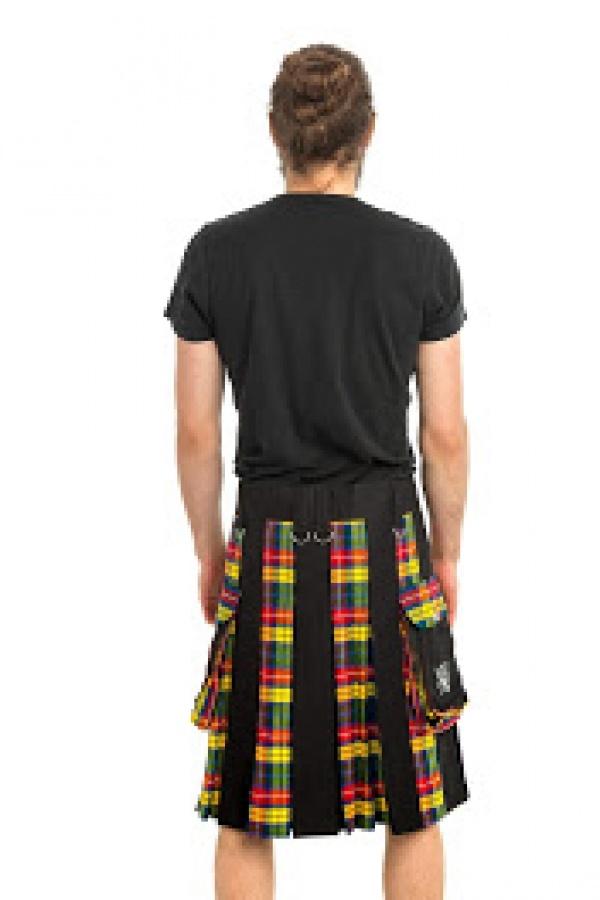 Black With Buchnan Tartan Kilt - Back Side View