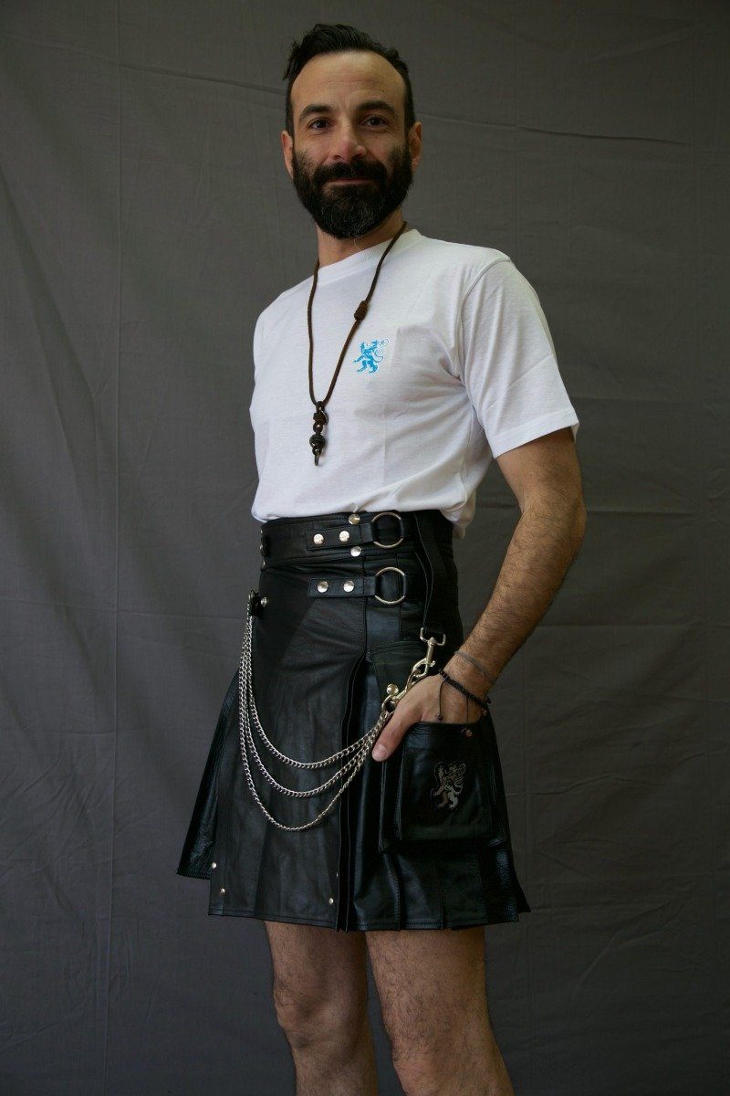 mens black leather kilt