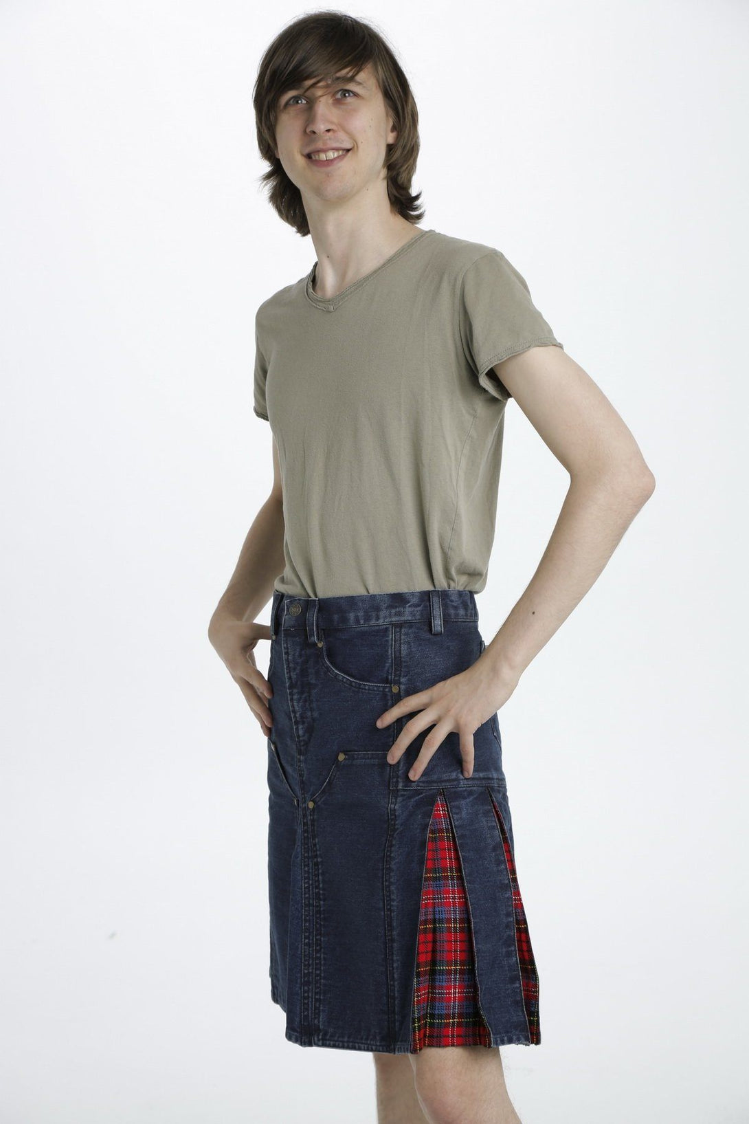 Denim Tartan Hybrid Pant Kilt - Right Side View