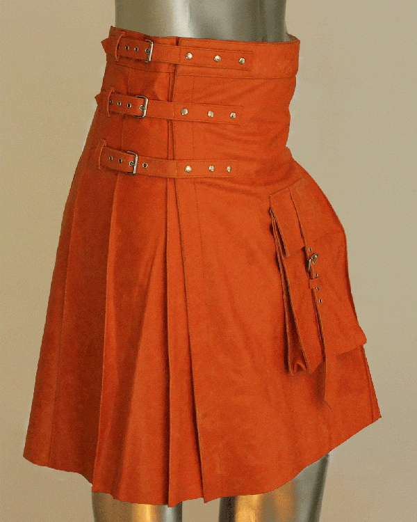 Fancy Fluttering Leather Kilt In Orange