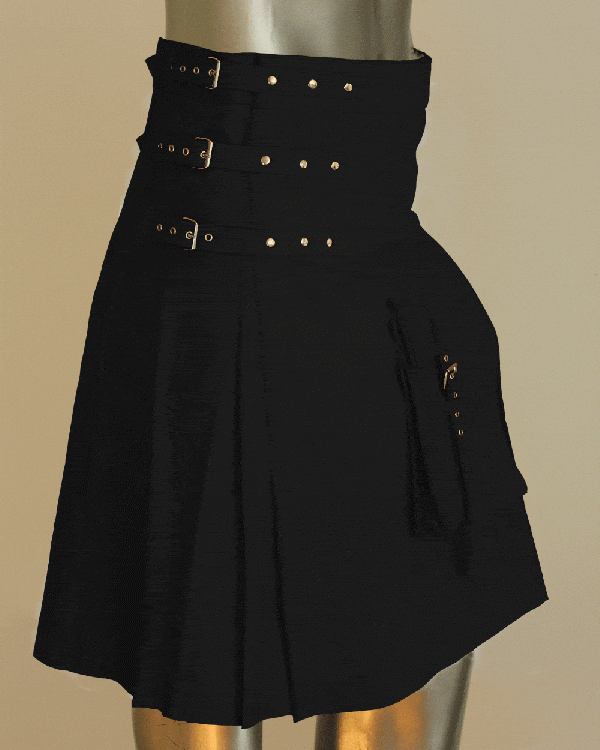 Fancy Fluttering Leather Kilt In Black