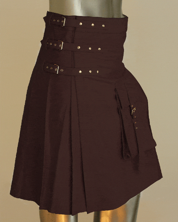 Fancy Fluttering Leather Kilt In Dark Brown