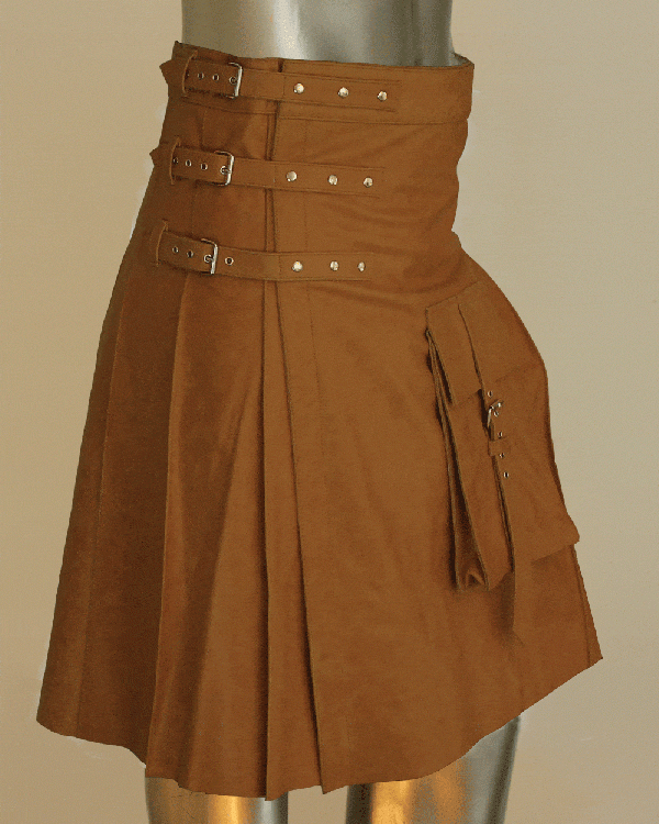 Fancy Fluttering Leather Kilt In Brown