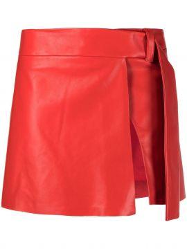 Split Front Leather Mini Skirt