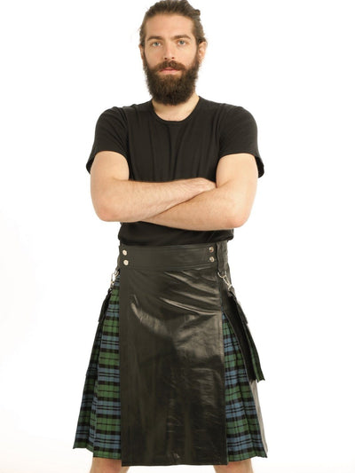 Leather Hybrid Kilt - Tartan Box Pleated