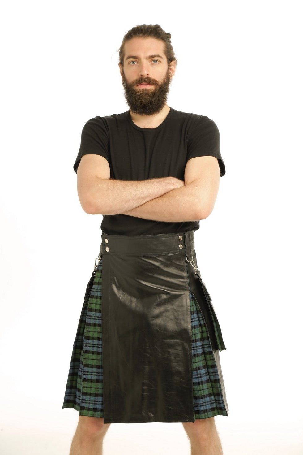 Leather Hybrid Kilt Tartan Box Pleated Scottish Kilt 0319