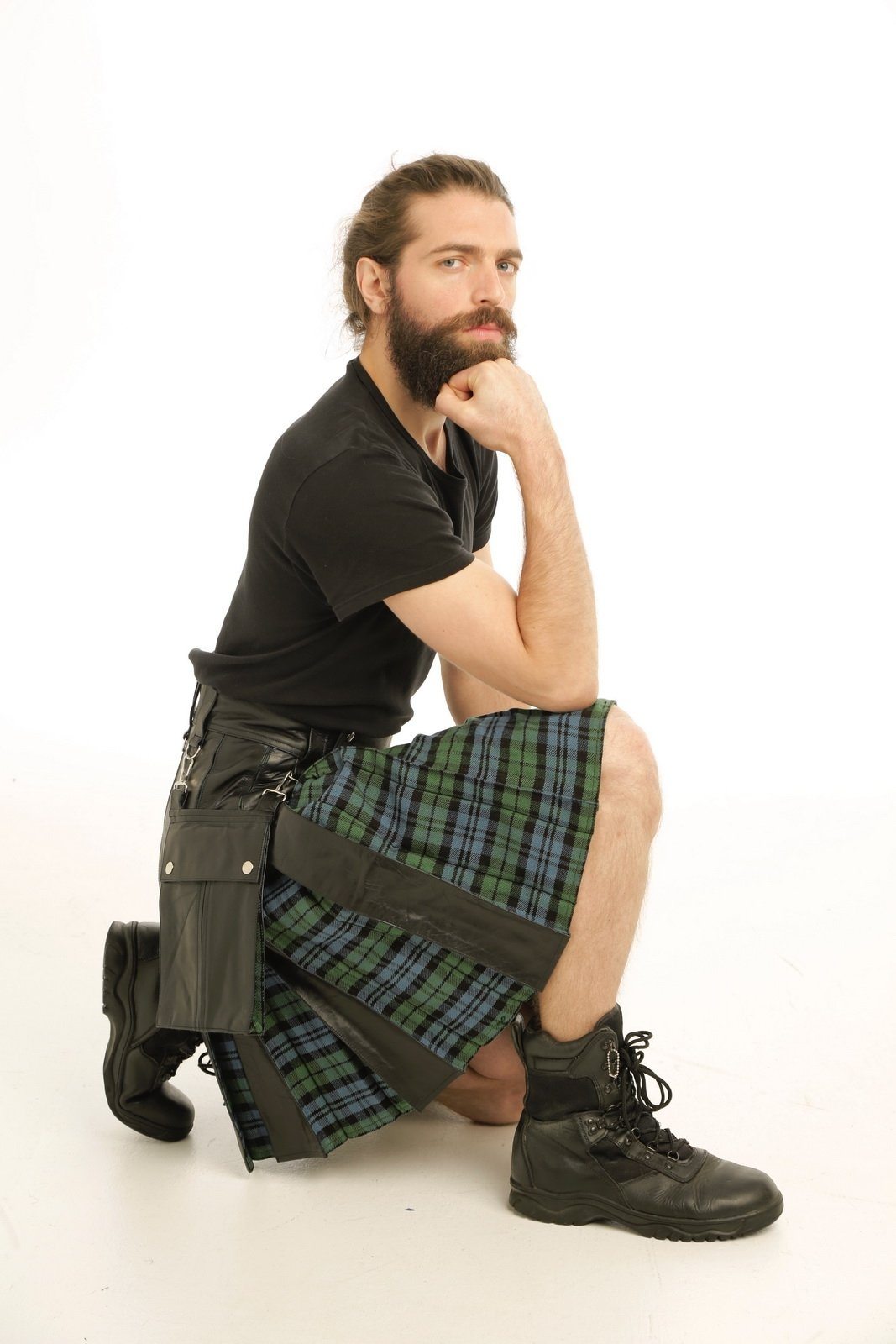 LEATHER HYBRID KILT- TARTAN BOX PLEATED