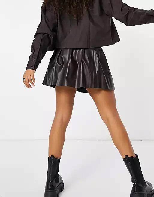 Leather Mini Skirt with Pleats