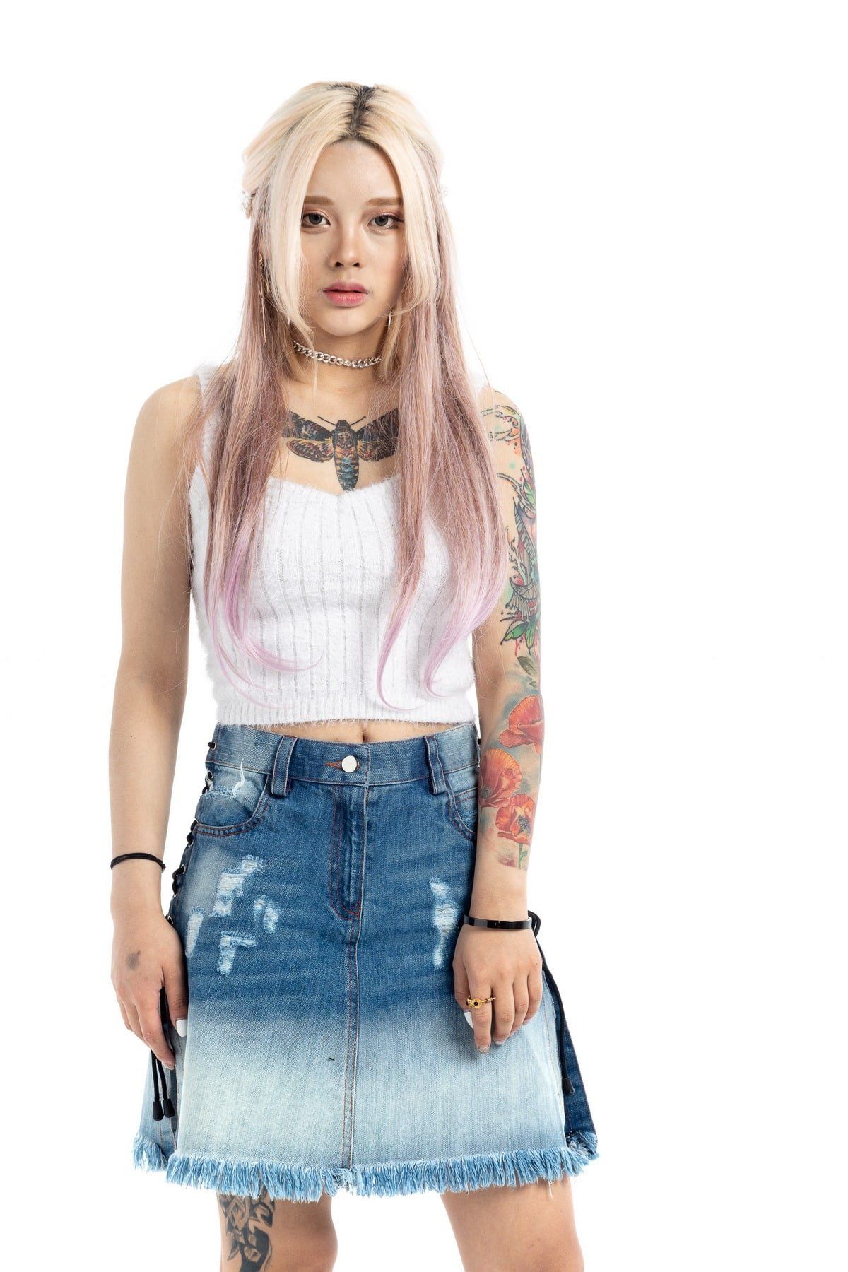 Ladies Blue Denim And Tartan Kilt or Skirt