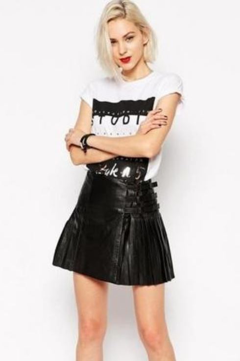 Mini Leather Skirt With Multi Side Straps