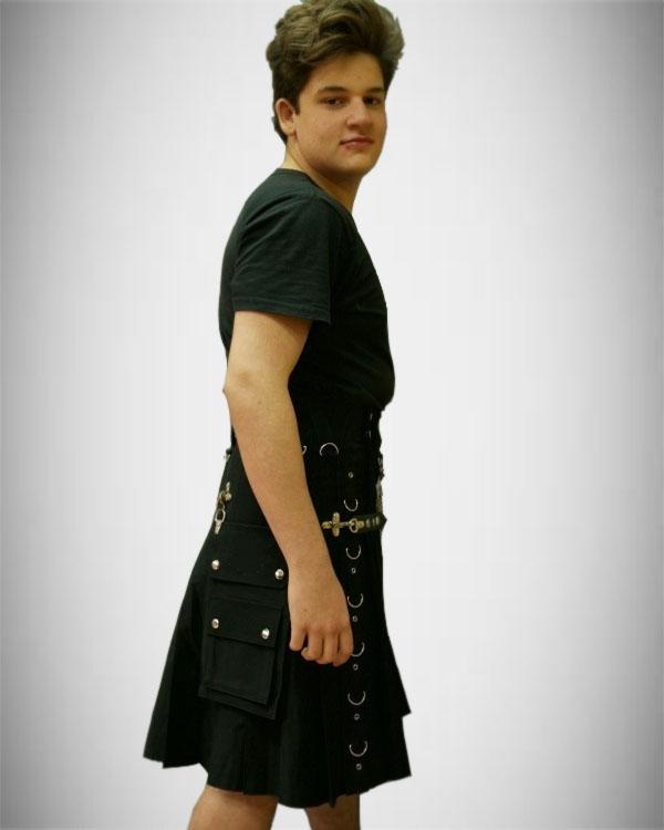 Modern Gothic Kilt with Silver Chains - Right Side View