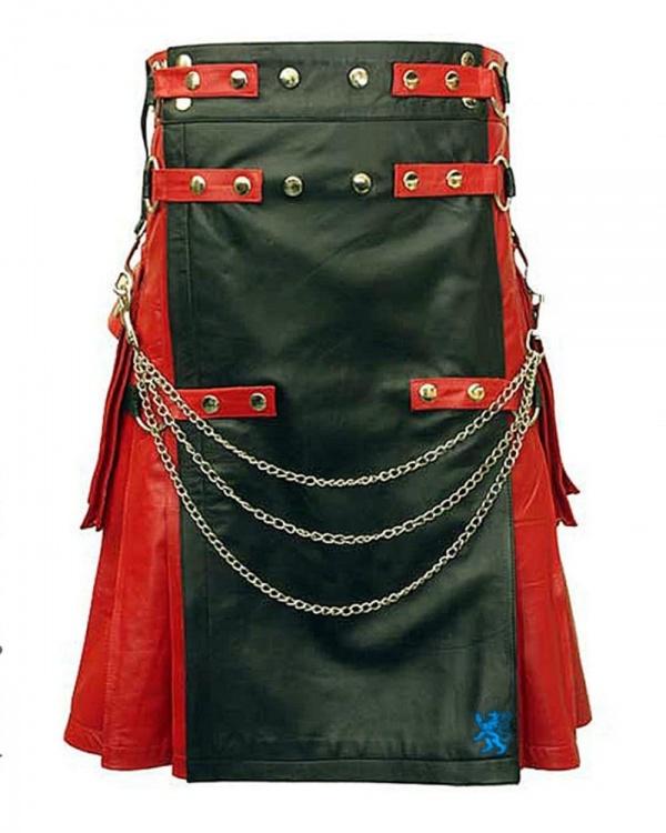 Red & Black Leather Fashion Kilt