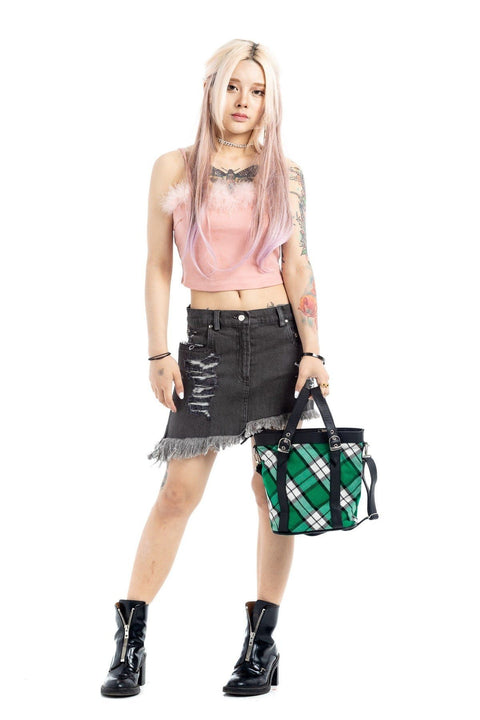Buchanan Shoulder Plaid Tote with Leather Straps