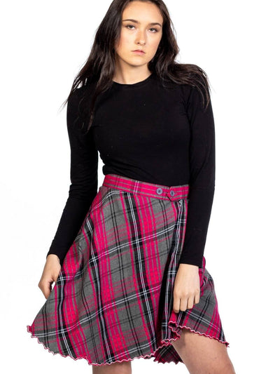 Basic Tartan Skirt With Front Buttons