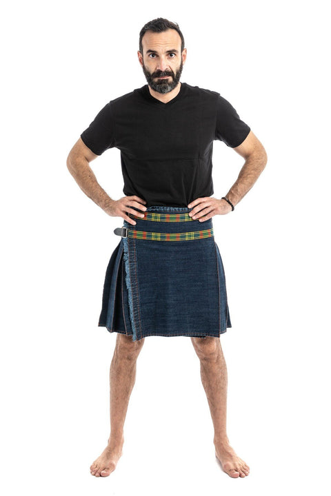Washed Denim Tartan hybrid Kilt for sales