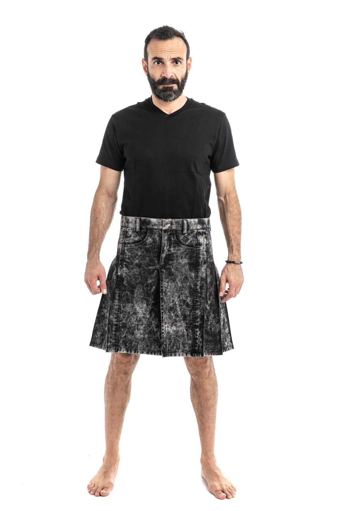 Washed Denim Kilt Front