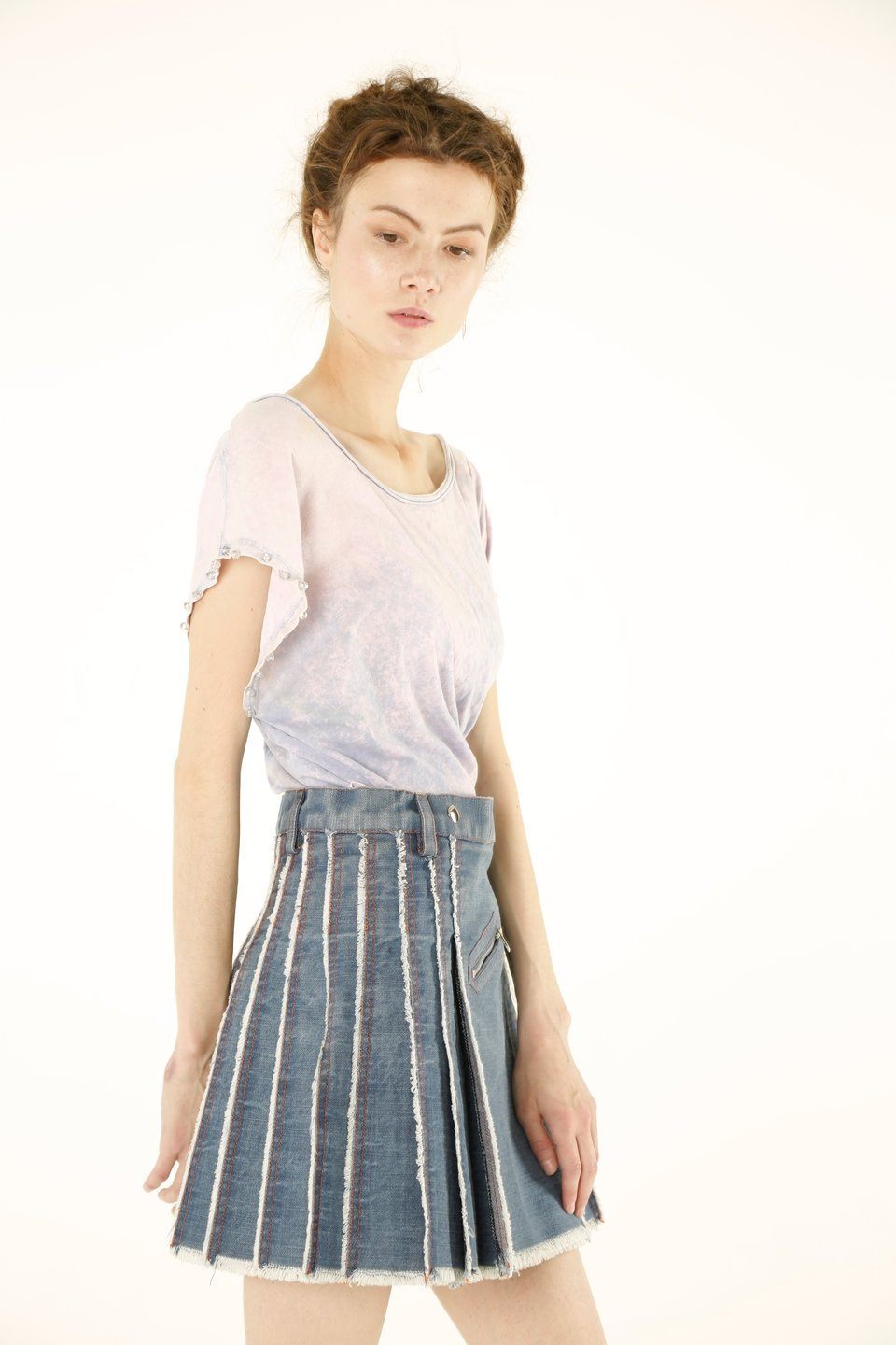 Pleated Mini Denim Skirt-right