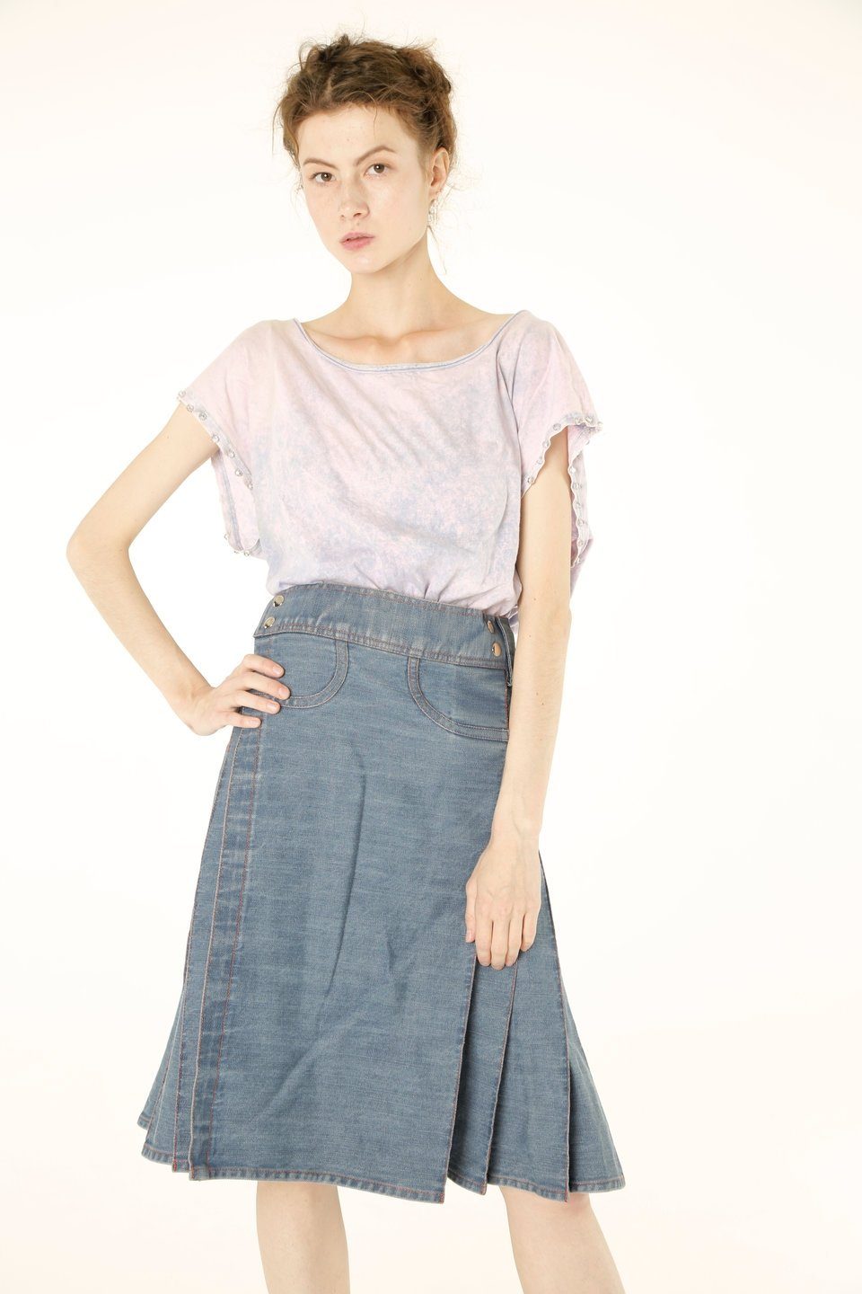 Denim Pleated Midi/Maxi Skirt