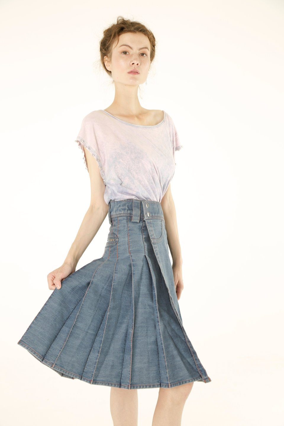 Denim Pleated Midi/Maxi Skirt-right